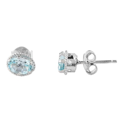 Real Blue Topaz Crystal Studs Earring Pair with Push Backs, Natural Gemstone, Birthstone, Brilliant Cut Oval Crystal, Healing Stone, Gift for Women, 925 Sterling Silver