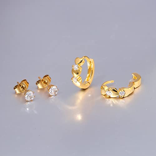 CiNily 14K White Gold Plated Small Hoop Earrings for Women Girls Heart Cubic Zirconia Hypoallergenic Earrings - color: Studs set-gold-white