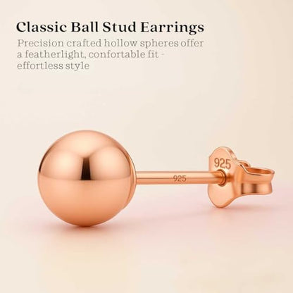 KEZEF 925 Sterling Silver Ball Stud Earrings for Women, 2mm to 10mm | Nine Bead Sizes, Three Finishes, Hypoallergenic Nickel Free Post, Butterfly Push Back, Sold As One Pair - color: Rose Gold, size: 6mm