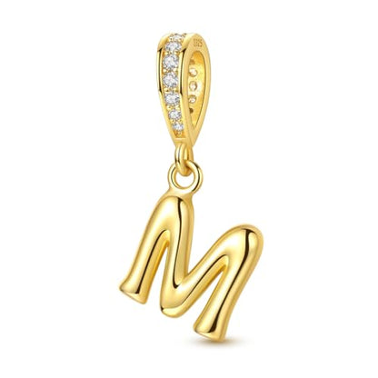 Hapour Gold Initial Letter Charms 925 Sterling Silver Alphabet Beads | 14K Gold Plated, A-Z Letter Charms, For Bracelets Necklace, Cubic Zirconia, DIY Dangle Pendant Beads, For Women Mom - color: Golden initial letter M