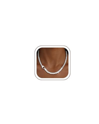 IMBOS 14K Gold Plated Chunky Chain Choker Necklaces for Women Chunky Gold Necklace Tennis Necklace for Women CZ Love Chain Cuban Link Choker Jewelry Gifts - color: Silver-Chunky Tennis