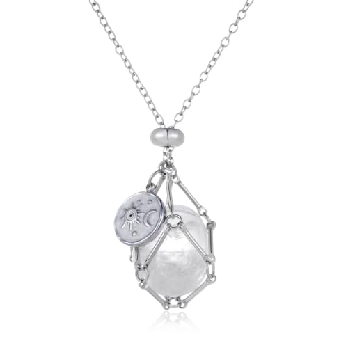 MIXJOY Black Obsidian Crystal Necklace for Women, Sun and Moon Celestial Pendant Protection Gift for Halloween Christmas - style: Clear Quartz Small