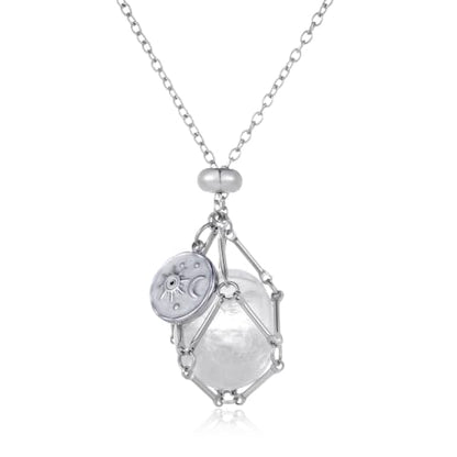 MIXJOY Black Obsidian Crystal Necklace for Women, Sun and Moon Celestial Pendant Protection Gift for Halloween Christmas - style: Clear Quartz Small