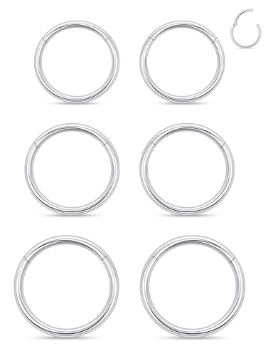20G 18G 16G 14G Nose Rings Hoops Astm F136 Titanium Clicker Septum Jewelry Lip Ring Tragus Helix Daith Rook Conch Snug Cartilage Lobe Earrings Hoop Piercing Jewelry For Women Men Silver - size: 18G-6MM-7MM-8MM