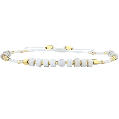 KELITCH Crystal Agate Friendship Bracelet Handmade Seed Beads Adjustable Bracelets for Women - color: White