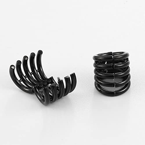Casvort 2 PCS Hypoallergenic 316 Stainless Steel 00G/3/4'' Stacked Ring Cuffs for Stretched Lobe Ear Gauges Plugs Ear Tunnels Stretcher Earring Studs Clip on Cartilage Body Piercing Jewelry - color: Black 10mm (00g)