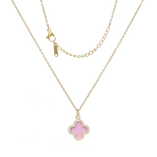 Clover Necklace For Women 18k Gold Plated Silver Lucky Four Leaf Clover Pendent Necklaces Trendy Dainty Jewelry Gifts for Women - color: Gold-Pink