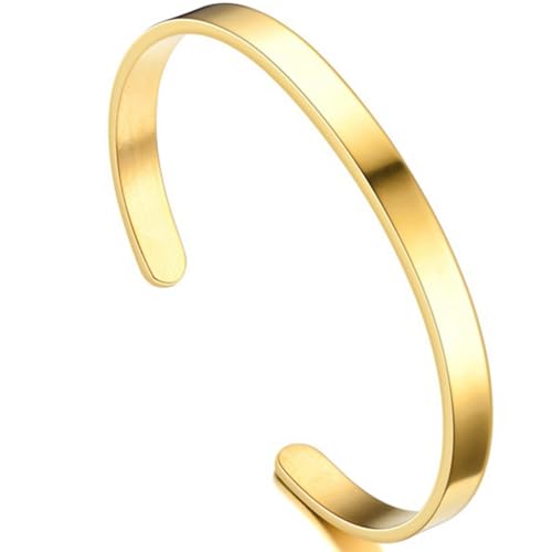 Jude Jewelers 4mm 6mm Width Stainless Steel Classic Simpe Plain Open Cuff Bangle Bracelet - color: 6mm-Gold