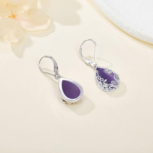 Black Onyx Earrings 925 Sterling Silver Black Onyx Dangle Drop Earrings Filigree Jewelry Gift for Women Girls - style: Amethyst