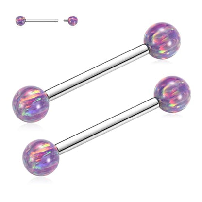 Opal Nipple Rings G23 Titanium Nipple Jewelry for Women Bridge Rings | 14G Nipple Piercings,Internally Threaded Nipple Barbells,1 Pair Tongue Rings,Nipple Bars,Straight Barbells 12mm-18mm - color: Styele2:Purple Opal,Silver, size: 14G+11/16"(18mm)