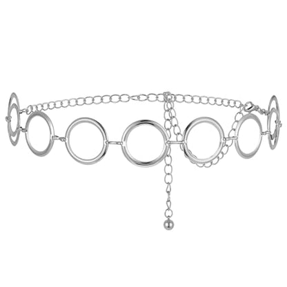 Chain Belt, Metal Belt Chains for Women, Circle Waist Chain Gold Silver Adjustable Jewelry Belts for Dresses Jeans - color: Silver