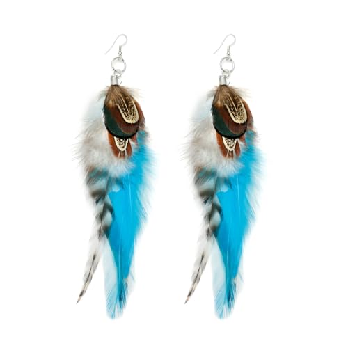 RUOFFETA Long Feather Earrings for Women, Boho Bohemian Earrings Multicolor Tassel Handmade Feather Earrings for Women Dangling - style: Style S