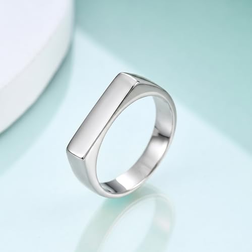 Stainless Steel Square Signet Rings for Men Women Gold/Silver Plain Pinky Thumb Ring, Gift for Dad Husband - color: Rectangle Silver