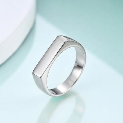 Stainless Steel Square Signet Rings for Men Women Gold/Silver Plain Pinky Thumb Ring, Gift for Dad Husband - color: Rectangle Silver