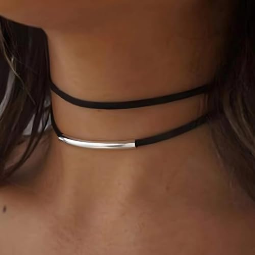 Black Choker Necklaces for Women 90s Red Black Velvet Choker Necklace Thick Thin Chocker Tube Heart Circle Choker Necklace Lace Tatto Collar Necklace Goth Choker Jewelry - style: A2-Tube