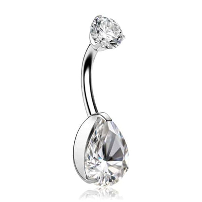 Titanium Floating Belly Button Rings 14G, ASTM F136 Implant-Grade Curved Barbell, Internal Thread with 6mm Teardrop Gems, Sparkle Navel Piercing Jewelry, 10mm/12mm Length - color: Teardrop Silver-Clear CZ, size: 3/8"(10mm)