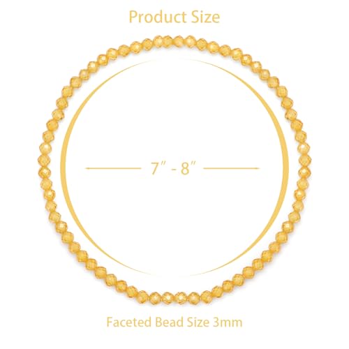 Healing Crystal Bracelet Clear Quartz Faceted Beaded Bracelets for Women Men 3mm Natural Stone Adjustable Handmade Stretch Bracelet Reiki Spiritual Jewelry Fashion Gifts - color: Citrine