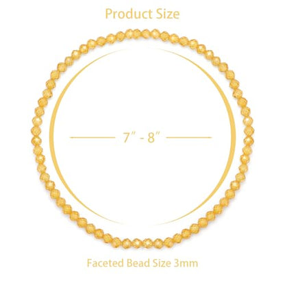 Healing Crystal Bracelet Clear Quartz Faceted Beaded Bracelets for Women Men 3mm Natural Stone Adjustable Handmade Stretch Bracelet Reiki Spiritual Jewelry Fashion Gifts - color: Citrine