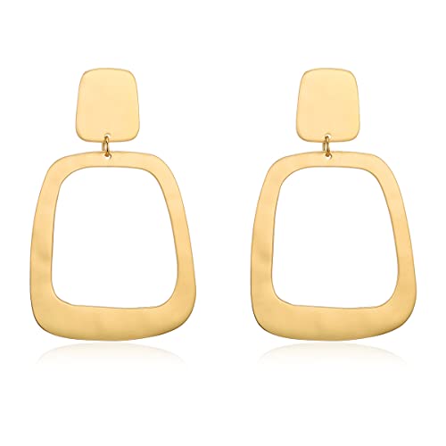 Matte Gold Silver Geometry Clip On Earrings for Women Retro Drop Clip Earrings for Women - style: gold square