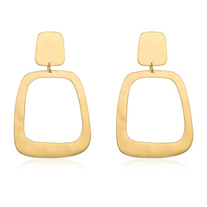 Matte Gold Silver Geometry Clip On Earrings for Women Retro Drop Clip Earrings for Women - style: gold square
