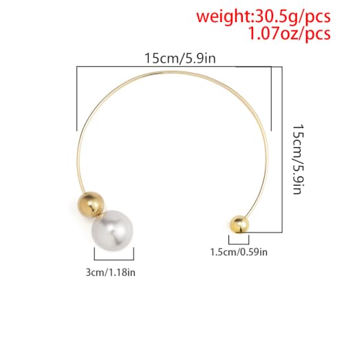 14K Gold Plated Large Pearl Open Necklace for Women | Simple Statement Pearl Open Geometric Bead Choker Necklace Modern Party Anniversary Club Jewelry Gifts - color: Gold