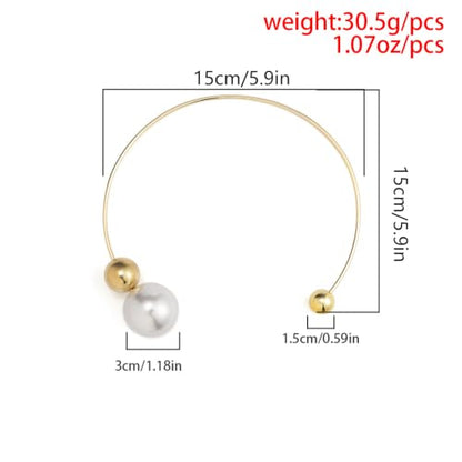 14K Gold Plated Large Pearl Open Necklace for Women | Simple Statement Pearl Open Geometric Bead Choker Necklace Modern Party Anniversary Club Jewelry Gifts - color: Gold