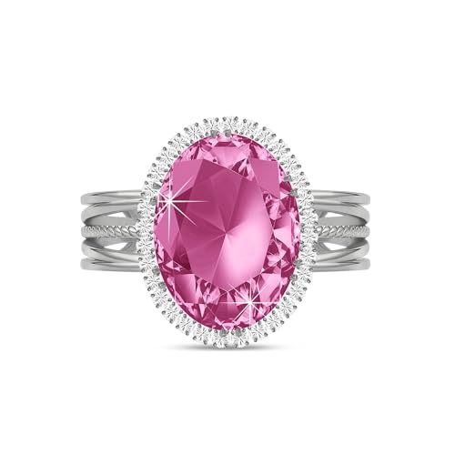 Linawe Costume Jewelry Adjustable Cocktail Ring for Women | Copper, Rhinestone, Cubic Zirconia, Oval, Fake Diamond, Crystal, Stone, Birthstone, Gemstone, Big, Chunky, Statement - color: White Pink