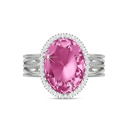 Linawe Costume Jewelry Adjustable Cocktail Ring for Women | Copper, Rhinestone, Cubic Zirconia, Oval, Fake Diamond, Crystal, Stone, Birthstone, Gemstone, Big, Chunky, Statement - color: White Pink
