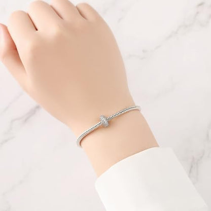 Spacer Stopper Beads for Bracelets & Necklaces, 925 Sterling Silver Beads | Smooth & Pave Cubic Zirconia (White, Blue, 18K Gold Plated) | Anti-Slide Separator Charms S925 Women Jewelry - color: 2Pcs Silver CZ Spacer