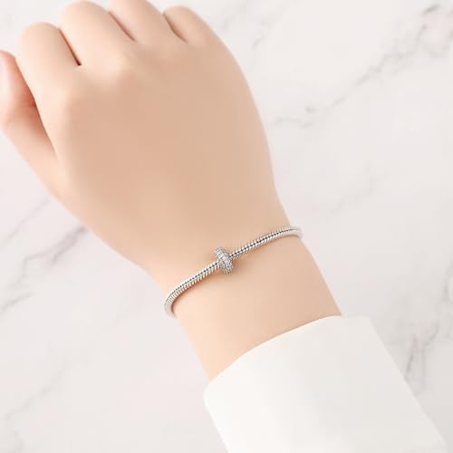 Spacer Stopper Beads for Bracelets & Necklaces, 925 Sterling Silver Beads | Smooth & Pave Cubic Zirconia (White, Blue, 18K Gold Plated) | Anti-Slide Separator Charms S925 Women Jewelry - color: 1Pcs Silver CZ Spacer
