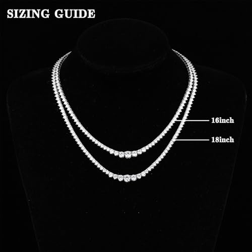 BREN 3 Prong Graduated Tennis Necklaces for Women Men, 18K White/Yellow Gold Plated 16/18 inches Round Cubic Zirconia Dainty Chain Wedding Jewelry Gift - color: White Gold, size: 18 inch