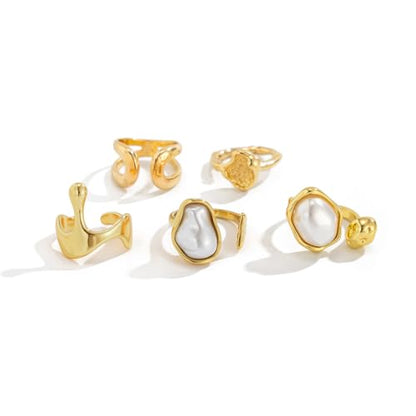 Chunky Gold Rings for Women Gold Baroque Pearl Rings Open Adjustable Pearl Ring Stacking Knuckles Rings Set Boho Prom Costume Fashion Jewelry for Women 2026 - style: Style3
