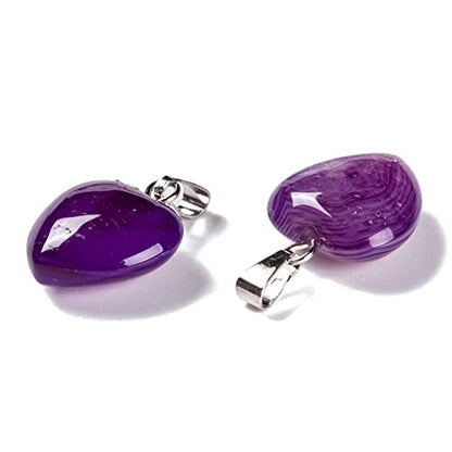 10Pcs Heart Stone Charm Pendants Natural Agate Gemstone Pendants with Platinum Brass Loops for DIY Necklace Keychains Earring Crafts Supplies - color: Agate