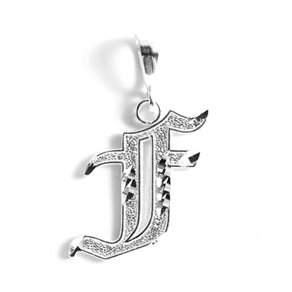 Personalized Gothic Old English Sterling Silver Initial A-Z Pendant. - style: F