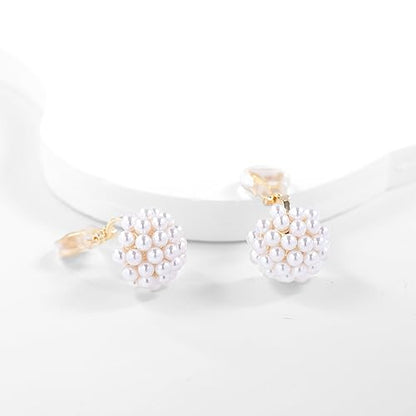 YOQUCOL Simulated Pearl Flower-Cluster Shape Clip On Stud Earrings Non Pierced Ear Earrings for Women - color: C