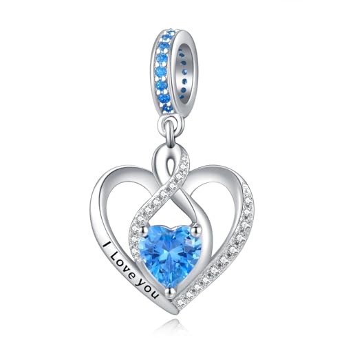 Heart Birthstone Charms for Bracelets, 925 Sterling Silver Women Bead Charms for Charm Bracelets Necklace, Mother's Day Birthday Anniversary Jewelry Gifts for Wife Mom Grandma Daughter - style: Dangle - Dec - Topaz