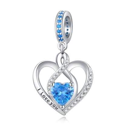 Heart Birthstone Charms for Bracelets, 925 Sterling Silver Women Bead Charms for Charm Bracelets Necklace, Mother's Day Birthday Anniversary Jewelry Gifts for Wife Mom Grandma Daughter - style: Dangle - Dec - Topaz