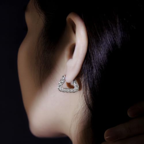 RENAIZ Dainty Lightweight Hoop & Stud Earrings for Women – 14K Gold Plated & Rhodium Plated, Minimalist Geometric Hypoallergenic Jewelry, Tiny Dainty Everyday Studs and Hoops - color: White Gold, style: Triangle Design