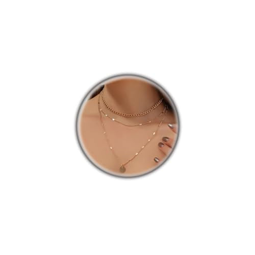 3Pcs Gold Circle Pendant Necklace Set Dainty Layered Stacked Pearls Chain Choker Necklace Trendy Birthday Jewelry Accessory Gift for Women - color: Gold Coin