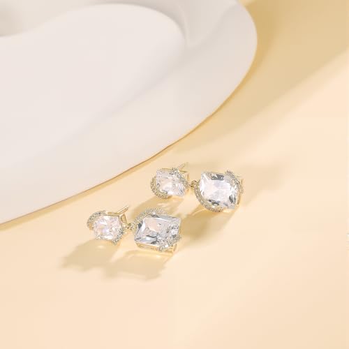 Gemsme Bridal Wedding Earrings for Brides Bridesmaides, 925 Sterling Silver Posts hypoallergenic Cubic Zirconia stud,Drop & Dangle Earrings for Women Jewelry Gifts - color: Gold - Square Shape