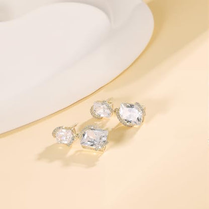Gemsme Bridal Wedding Earrings for Brides Bridesmaides, 925 Sterling Silver Posts hypoallergenic Cubic Zirconia stud,Drop & Dangle Earrings for Women Jewelry Gifts - color: Gold - Square Shape