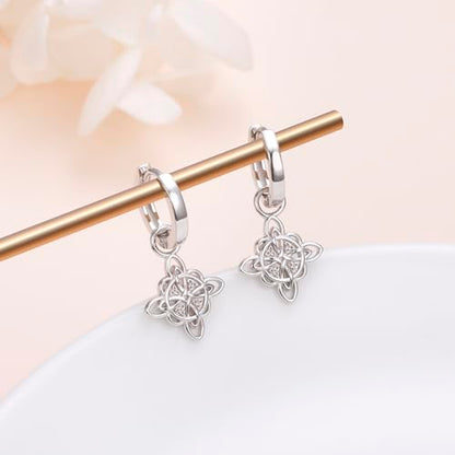 S925 Sterling Silver Celtic Knot Earrings for Women Irish Good Luck Drop Dangle Hook Earrings - style: Dangle Huggie - Witch's Knot