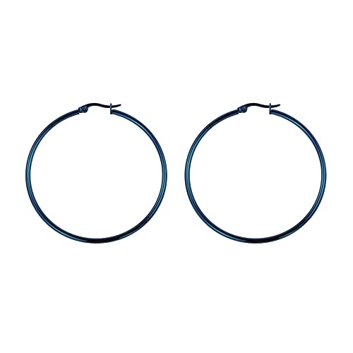 Rounded Hoops Earrings (20mm-60mm Diameter) - color: Blue 50mm