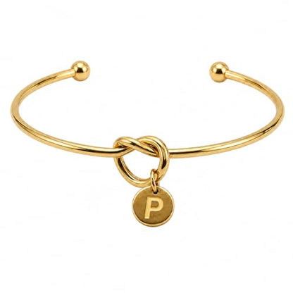 LemonRose Initial Bracelets for Women - Dainty Tie the Knot Letter A-Z 14K Gold Plated for Women Gold Cuff Bracelet for Womens Jewelry Personalized Bridesmaid Proposal Gifts - color: Gold P