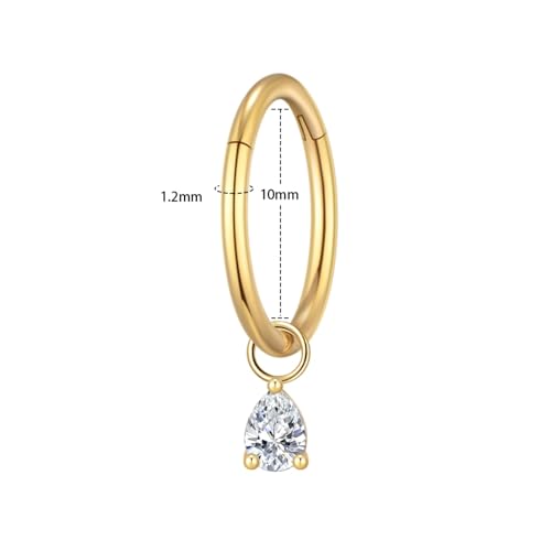 Ourania 16G Gold Stainless Steel Zircon Dangle Huggie Hoop Rook Piercing Helix Hoop Earring Tragus Hoop Cartilage Piercing for Women - color: Triangle Gold 2PCS, size: 1.2*10mm 2pcs