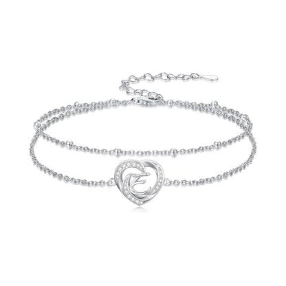 Dorunmo Initial Anklet 925 Sterling Silver Letter A-Z Layered Heart Anklet Beach Jewelry Birthday Gifts for Women - color: E