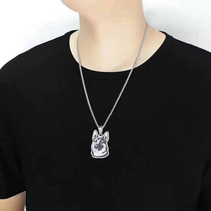 Husky Pendant Necklace Stainless Steel Husky Dog Puppy Necklace Gold Sliver Cute Dog Necklaces for Women Men Pet Animals Lover - color: Shepherd Sliver