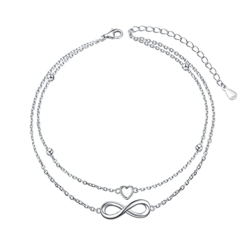 Anklet for Women 925 Sterling Silver Foot Adjustable Ankle Bracelet Jewelry - style: Infinity Heart