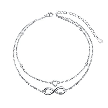 Anklet for Women 925 Sterling Silver Foot Adjustable Ankle Bracelet Jewelry - style: Infinity Heart