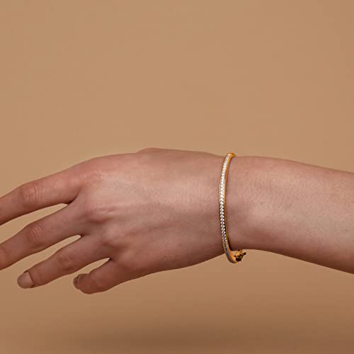 PAVOI 14K Gold Plated Cubic Zirconia Bangle Tennis Bracelets for Women | Classic Love Cuff Bangle Bracelets - style: Thin